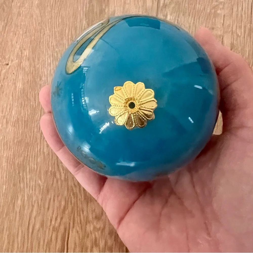 Pier 1 Imports Christmas Glass Ornament‎ Li Bien Blue Angle In Orignal Box